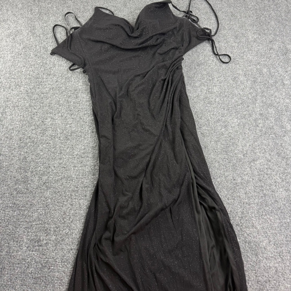 Ladivine Maxi Dress 4 Black Glitter Cowl Neck Ruched Slit Women